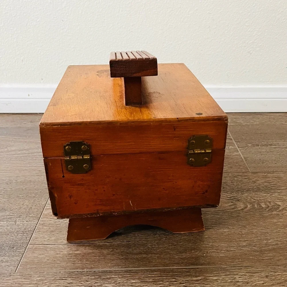 Vintage Wooden Shoes Box with Brass Latch